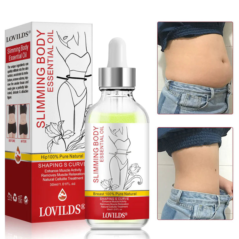 Lovilds® Óleo Corporal Emagrecedor e Modelador – Alise a Barriga, Firme a Cintura, Esculpa o Abdômen e Afine as Pernas