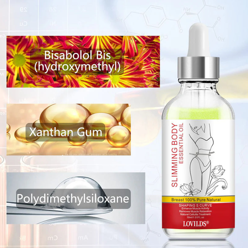 Lovilds® Óleo Corporal Emagrecedor e Modelador – Alise a Barriga, Firme a Cintura, Esculpa o Abdômen e Afine as Pernas