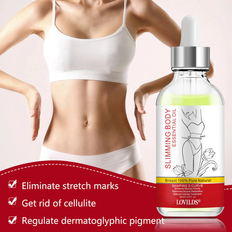 Lovilds® Óleo Corporal Emagrecedor e Modelador – Alise a Barriga, Firme a Cintura, Esculpa o Abdômen e Afine as Pernas